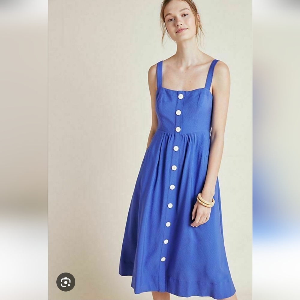 Blue Midi Dress with Button Detail